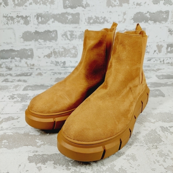 New BP. Niya Tan Faux Suede Brown Cottagecore Lug Sole Chelsea Boots i561 - Picture 2 of 13